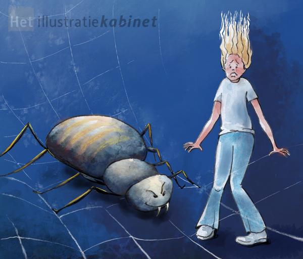 Illustratie bang voor een spin Sabine van der Ploeg