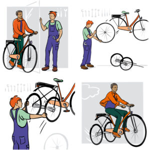 Illustratie strip fietsenmaker Sabine van der Ploeg